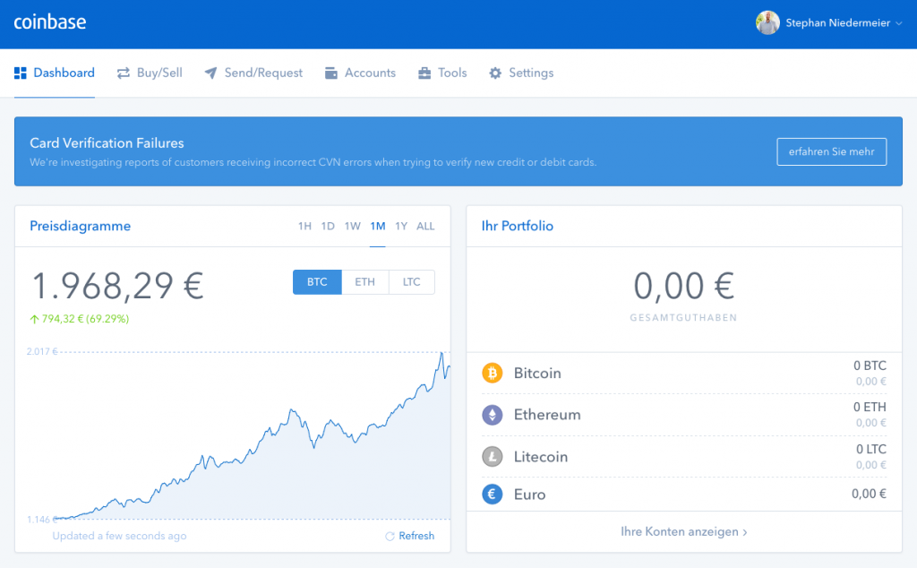 Coinbase Konto erstellen: Mit Euro in Kryptowährungen investieren
