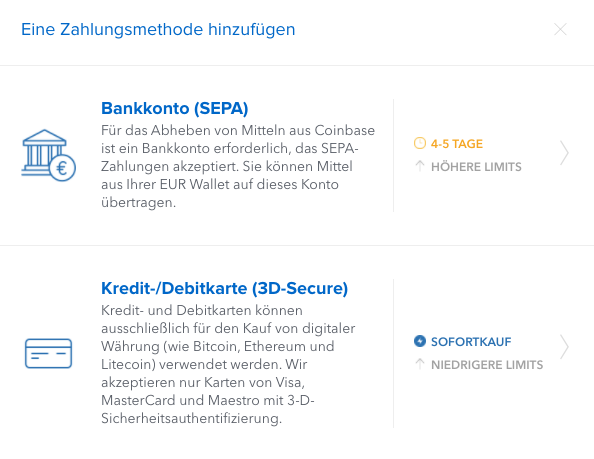 coinbase.com - Kreditkarte vs. Bank